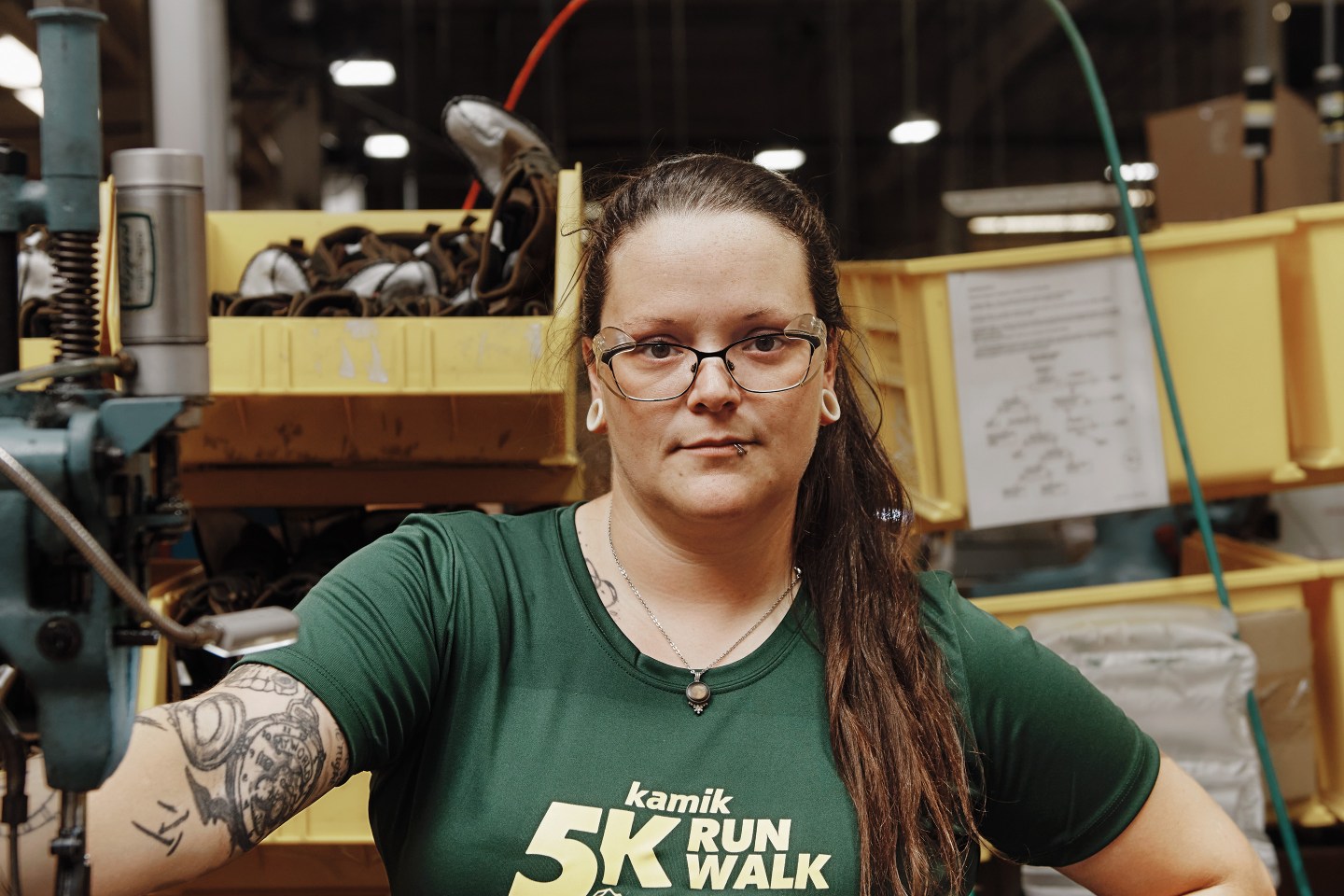 Catherine Forbes photographed at Genfoot's factory in Littleton, New Hampshire on July 20, 2023.