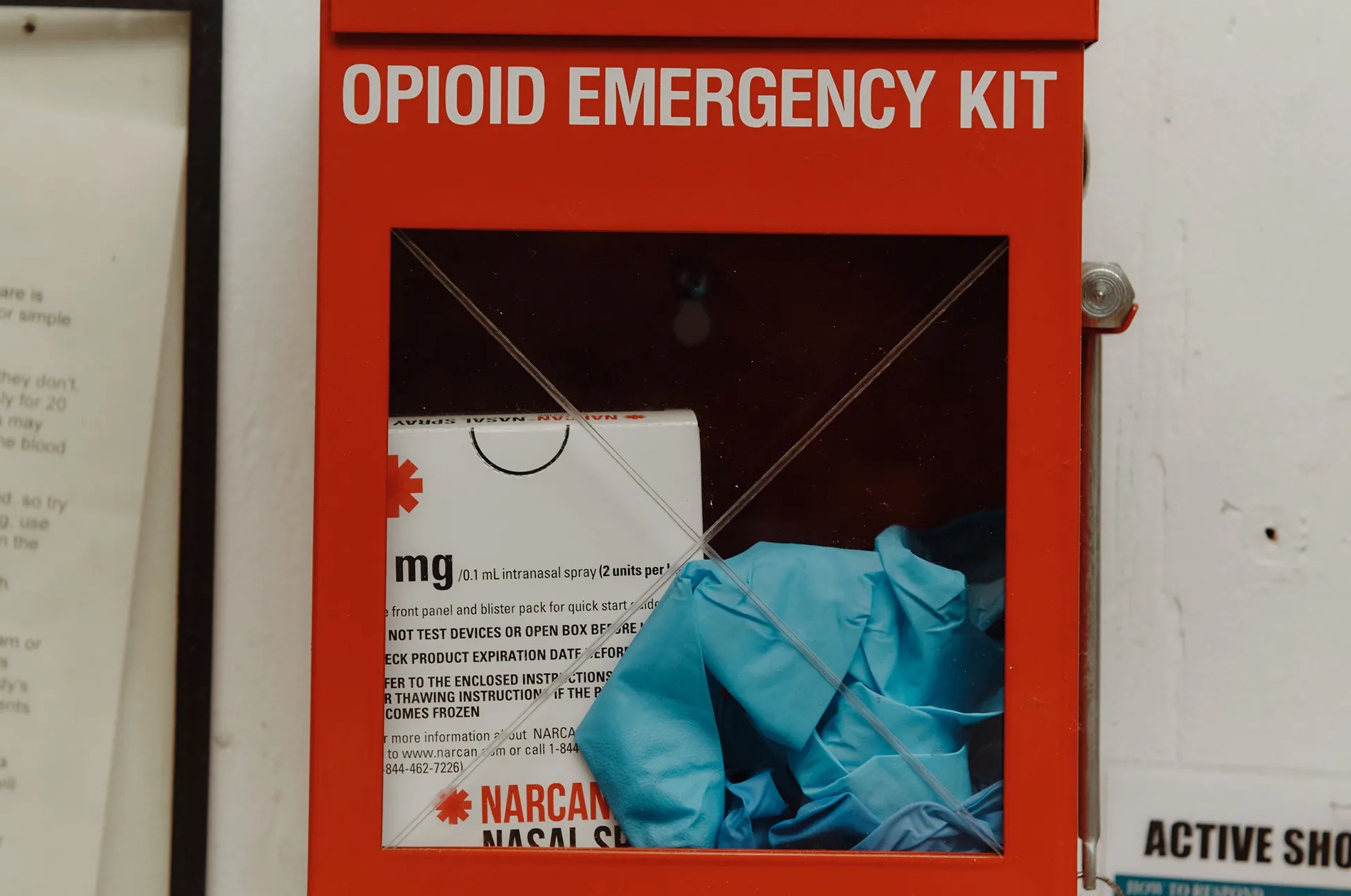 An opioid emergency kit at Genfoot, a boot manufacturer in Littleton, N.H.