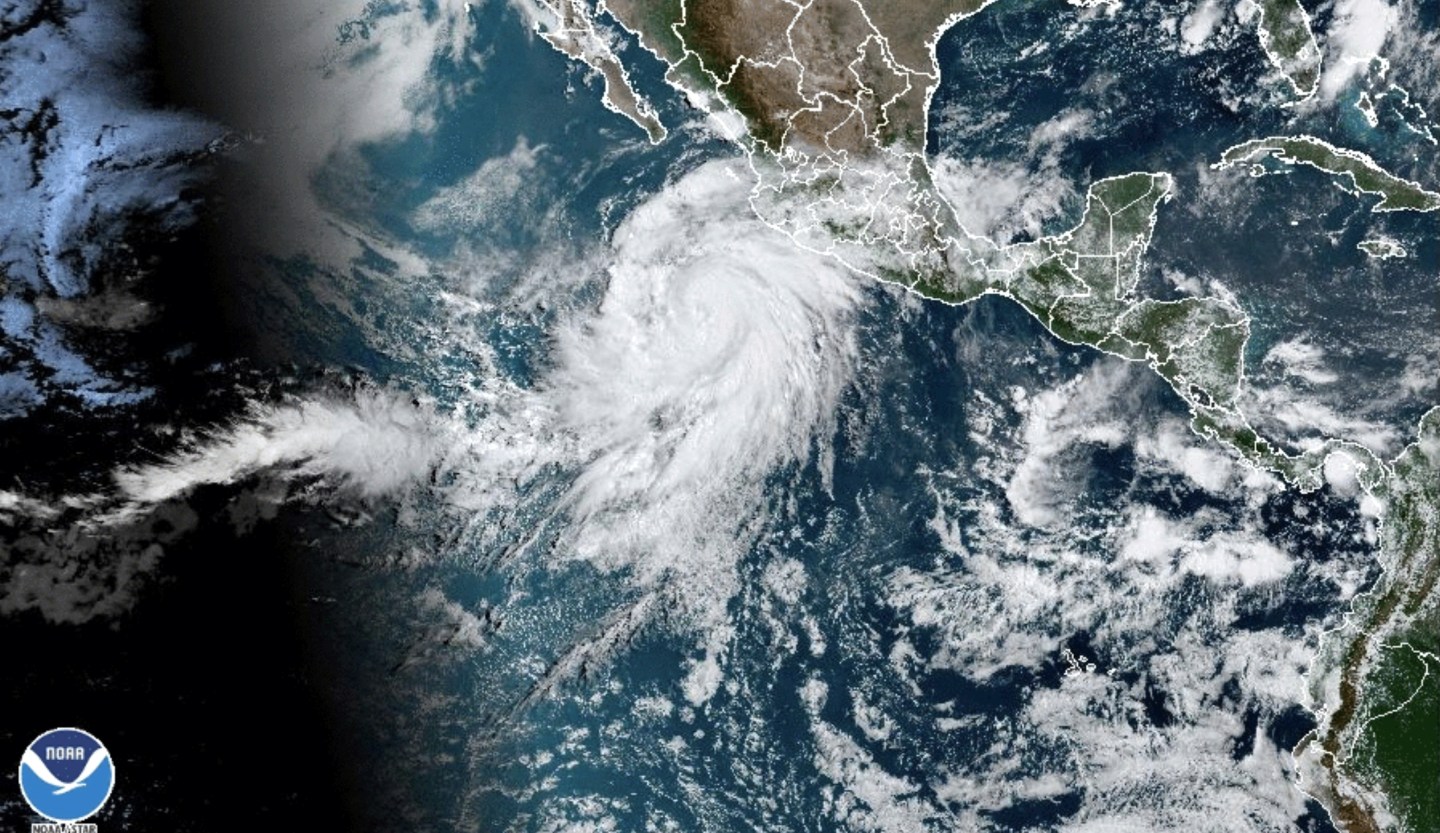 This satellite image taken at 10:50 a.m. EDT on Aug. 17, 2023 shows Hurricane Hilary off the Pacific coast of Mexico.