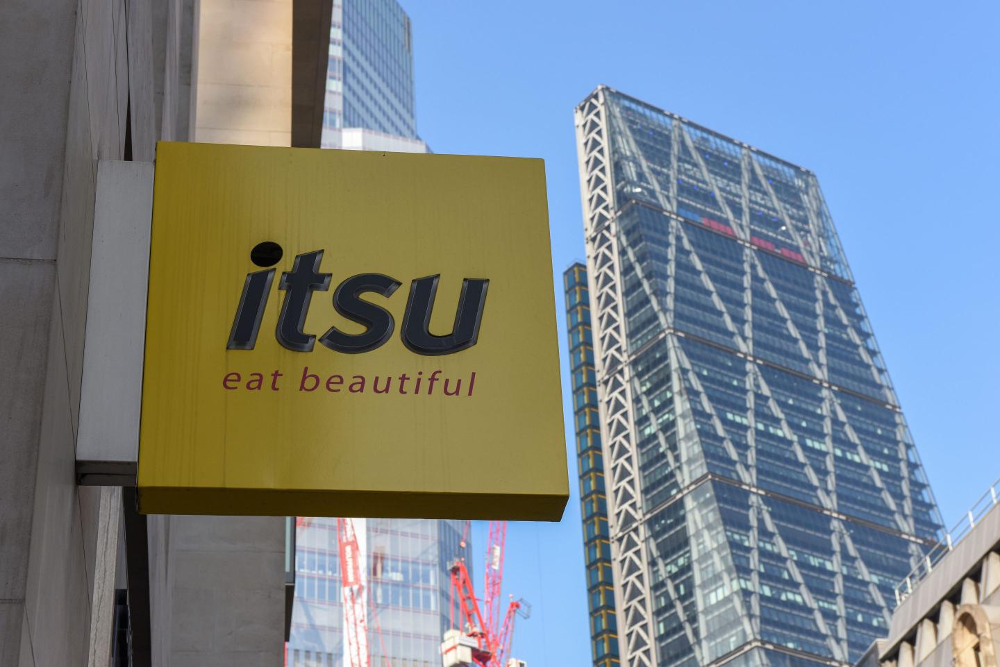 Itsu outdoor sign logo seen in central London