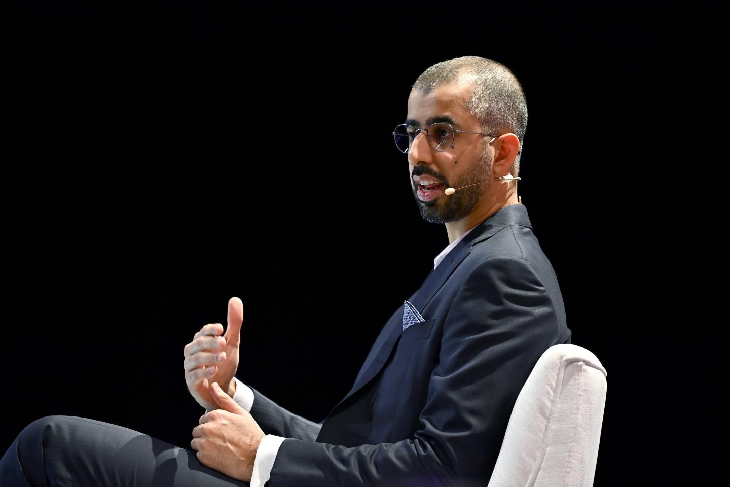 Omar Sultan Al Olama, the UAE's A.I. minister, speaks at the 2021 Web Summit in Lisbon, Portugal.