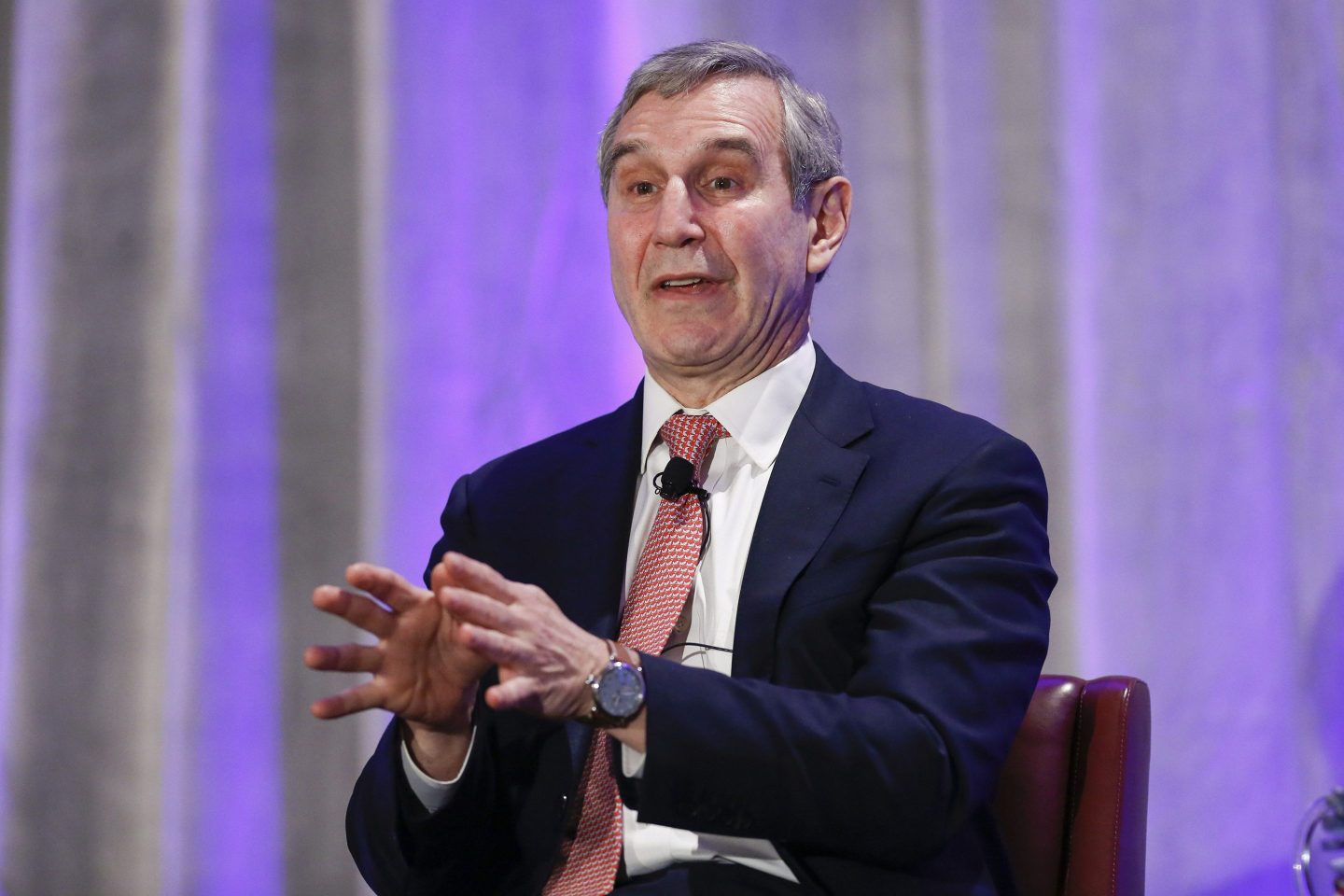 Richard Edelman, CEO of Edelman, wears a suit and tie during a Q&A session in 2017.