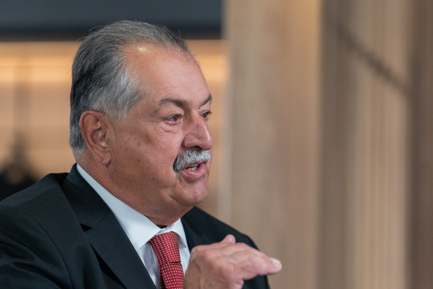 Former Dow Chemical CEO Andrew Liveris speaks during a television interview in 2022.