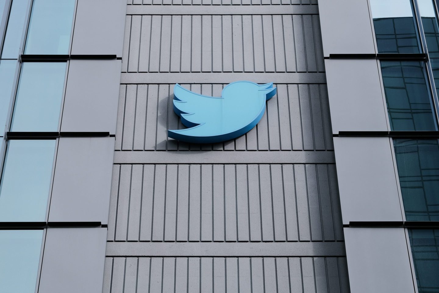 Twitter headquarters on 10th Street on November 4, 2022 in San Francisco, California. The Twitter bird logo sign on the side of the building can be seen.