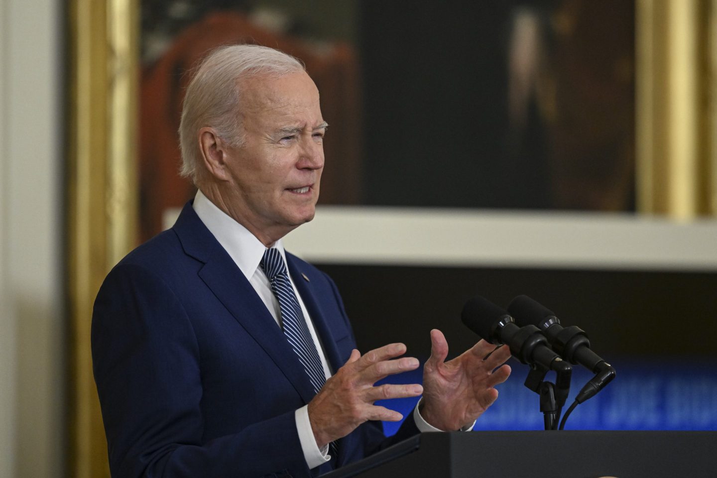 US President Joe Biden speaks during the The Broadband Event at the White House