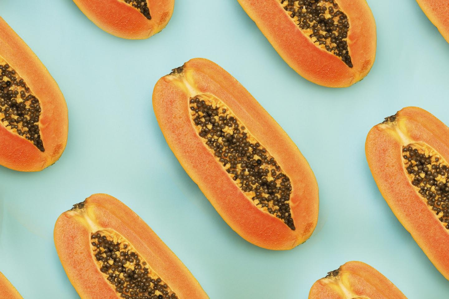 Halved papaya.