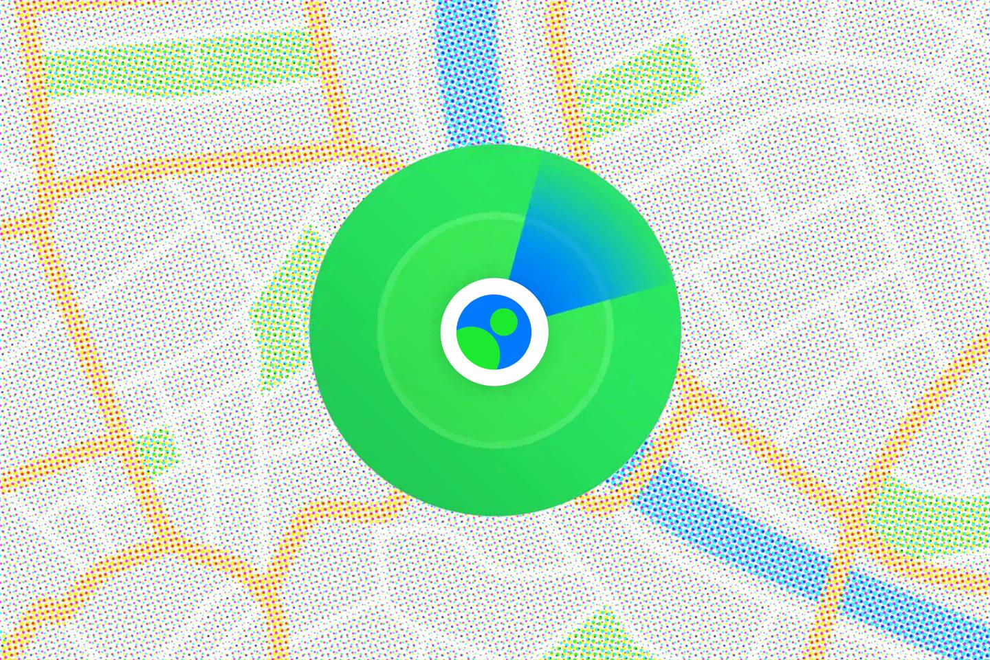 Illustration of google maps with the find my friends logo.