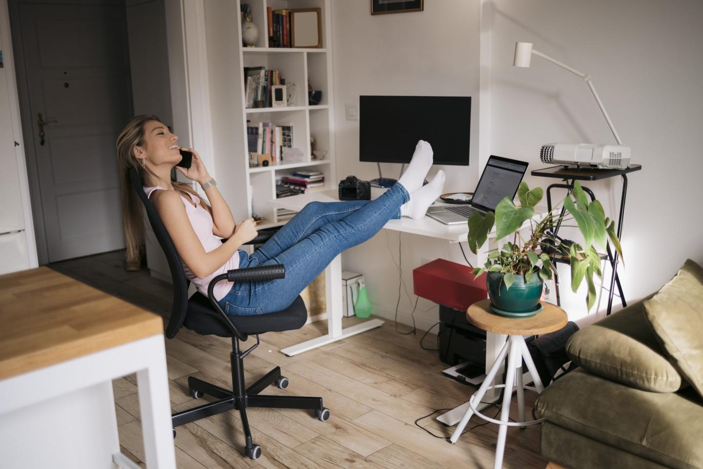 woman relaxing at desk