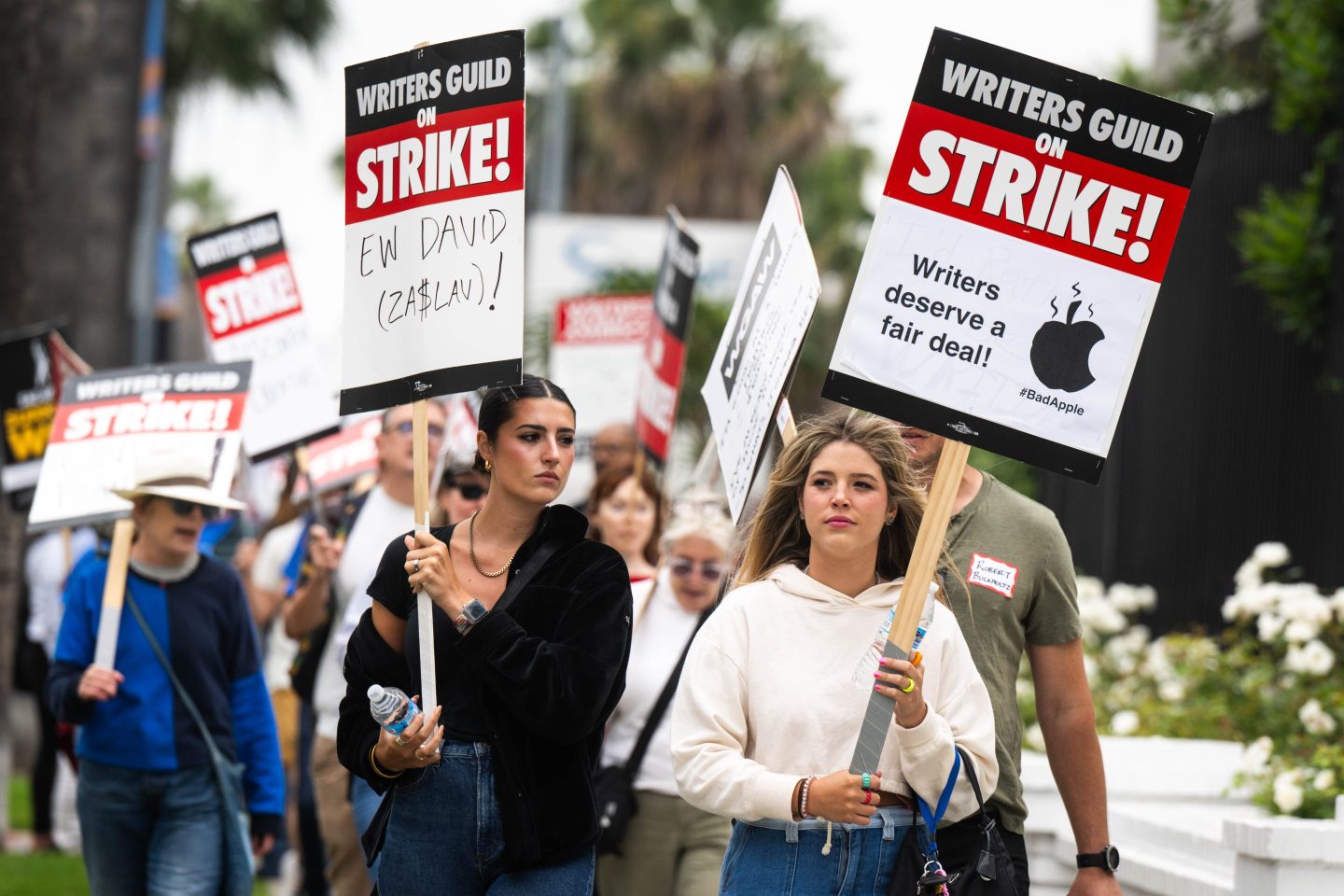 Writers and their supporters walk the picket line at Netflix in Hollywood
