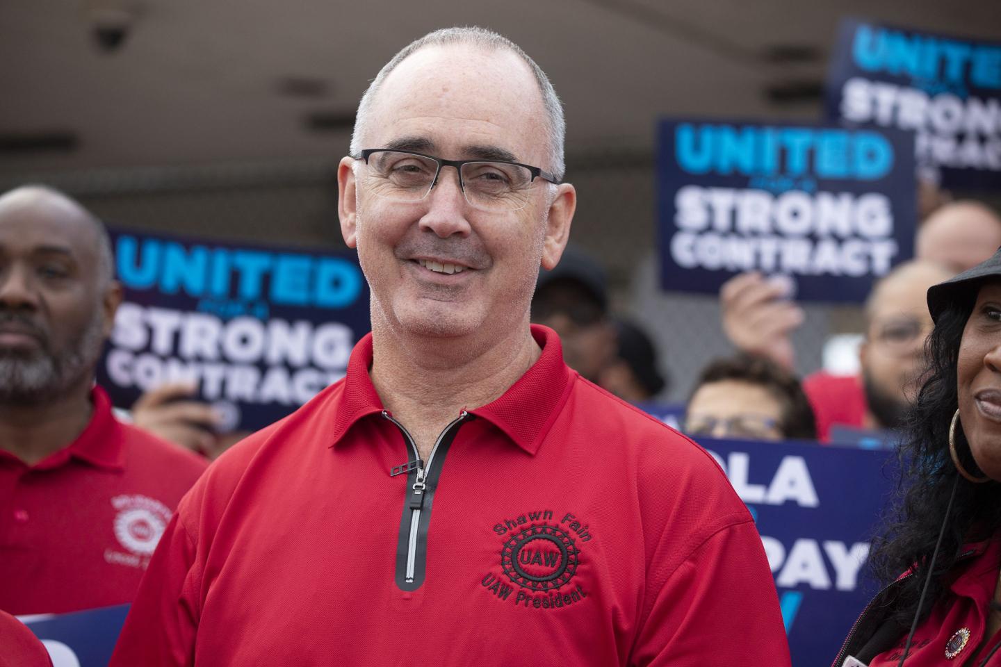 The president of the United Auto Workers union Shawn Fain.
