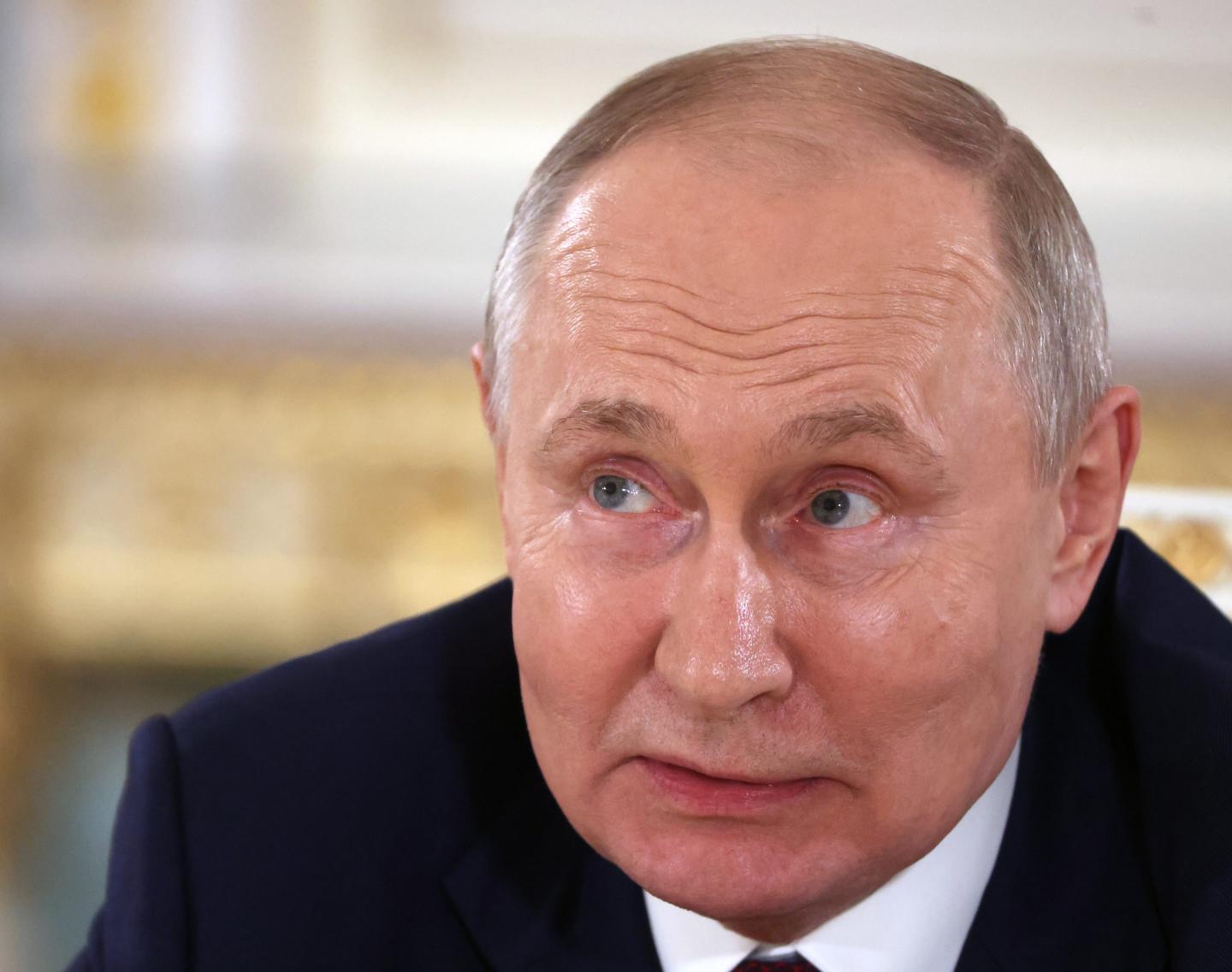 President Vladimir Putin speaks at a press conference on July 29, 2023, in Saint Petersburg.