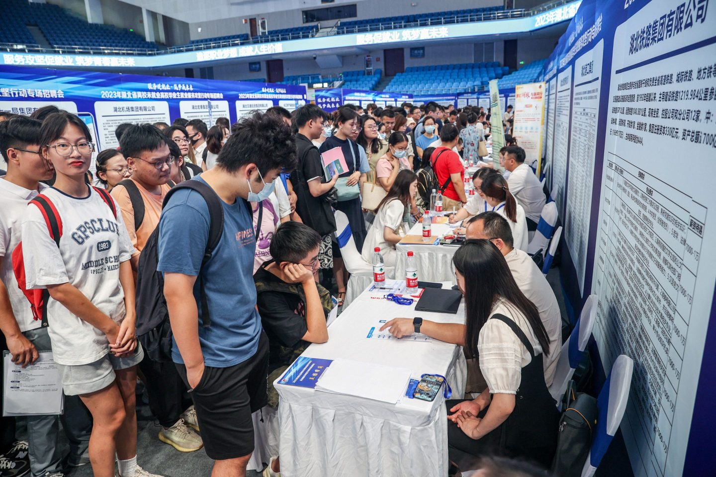 University graduates attend a job fair in Wuhan, in China's central Hubei province on August 10, 2023.