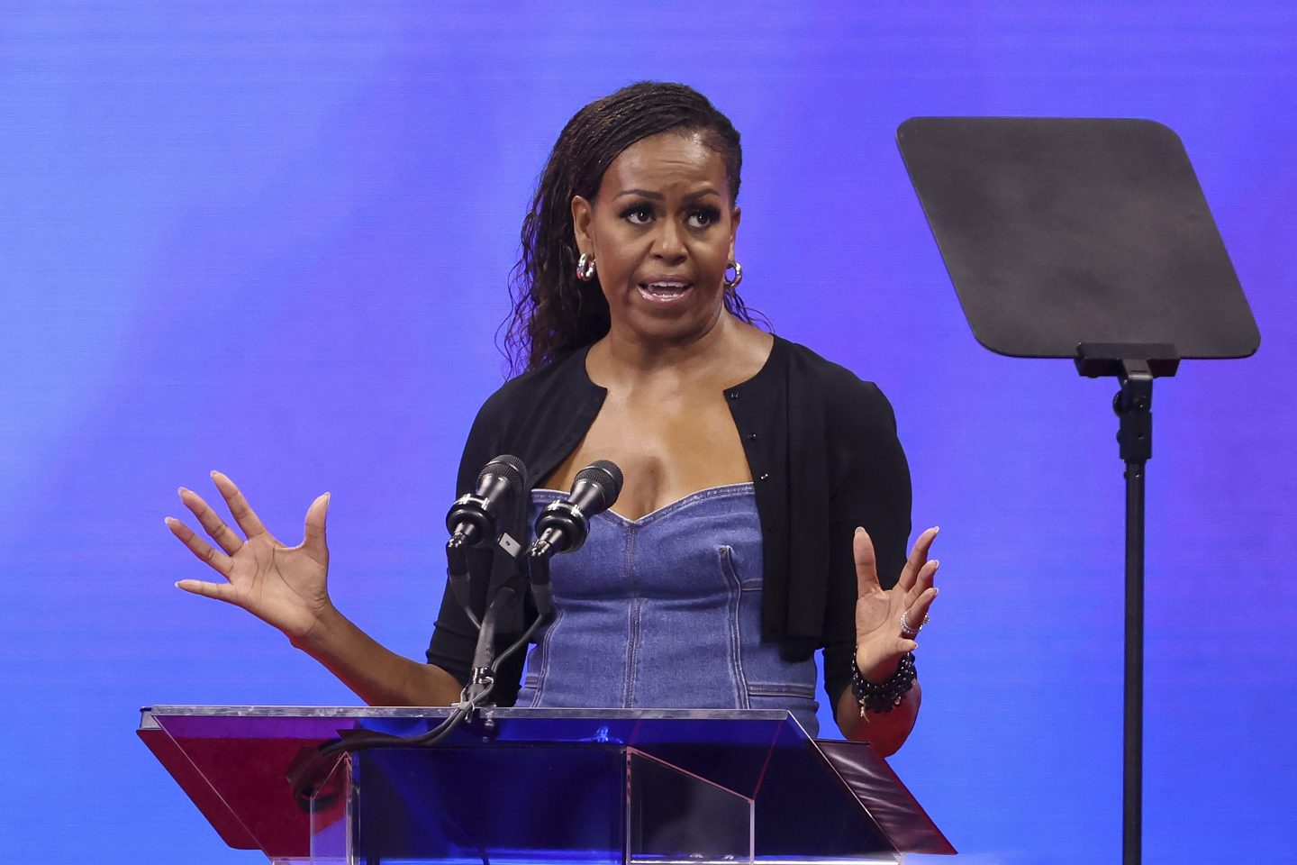 Michelle Obama speaks at the U.S. Open’s opening night, Aug. 28, 2023.
