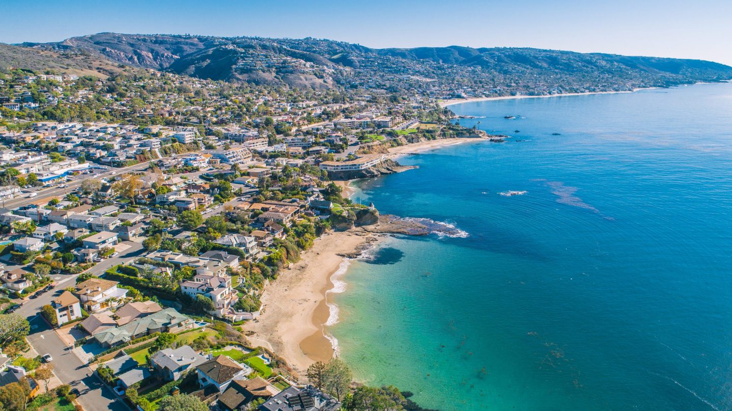 A view of the Main Beach Coastline in Laguna Beach, Southern California.