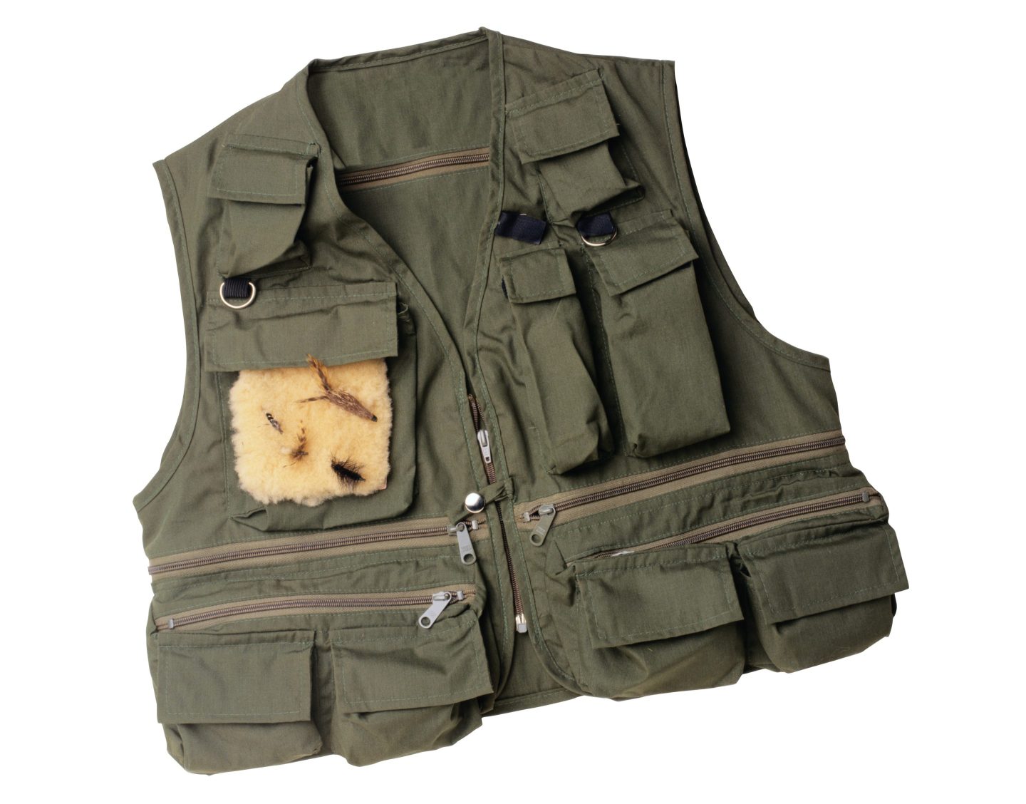 Photo of a fishing vest with lots of pockets
