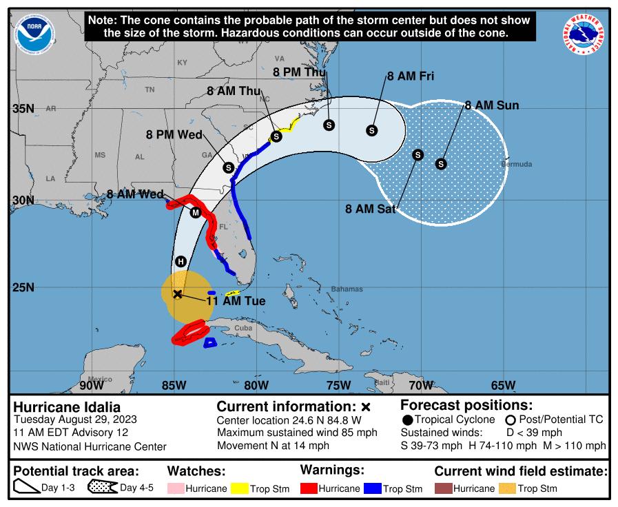 Hurricane Idalia gains speed as it bears down on Florida and the Southeastern coast