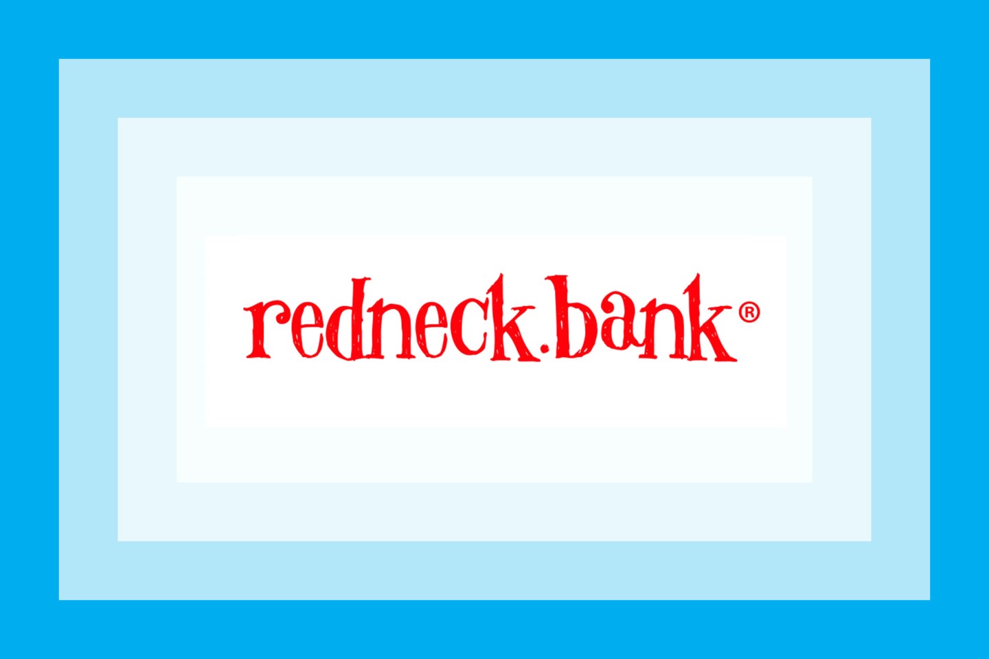 A blue border surrounding a red logo that says "redneck bank" in a whimsical red font.