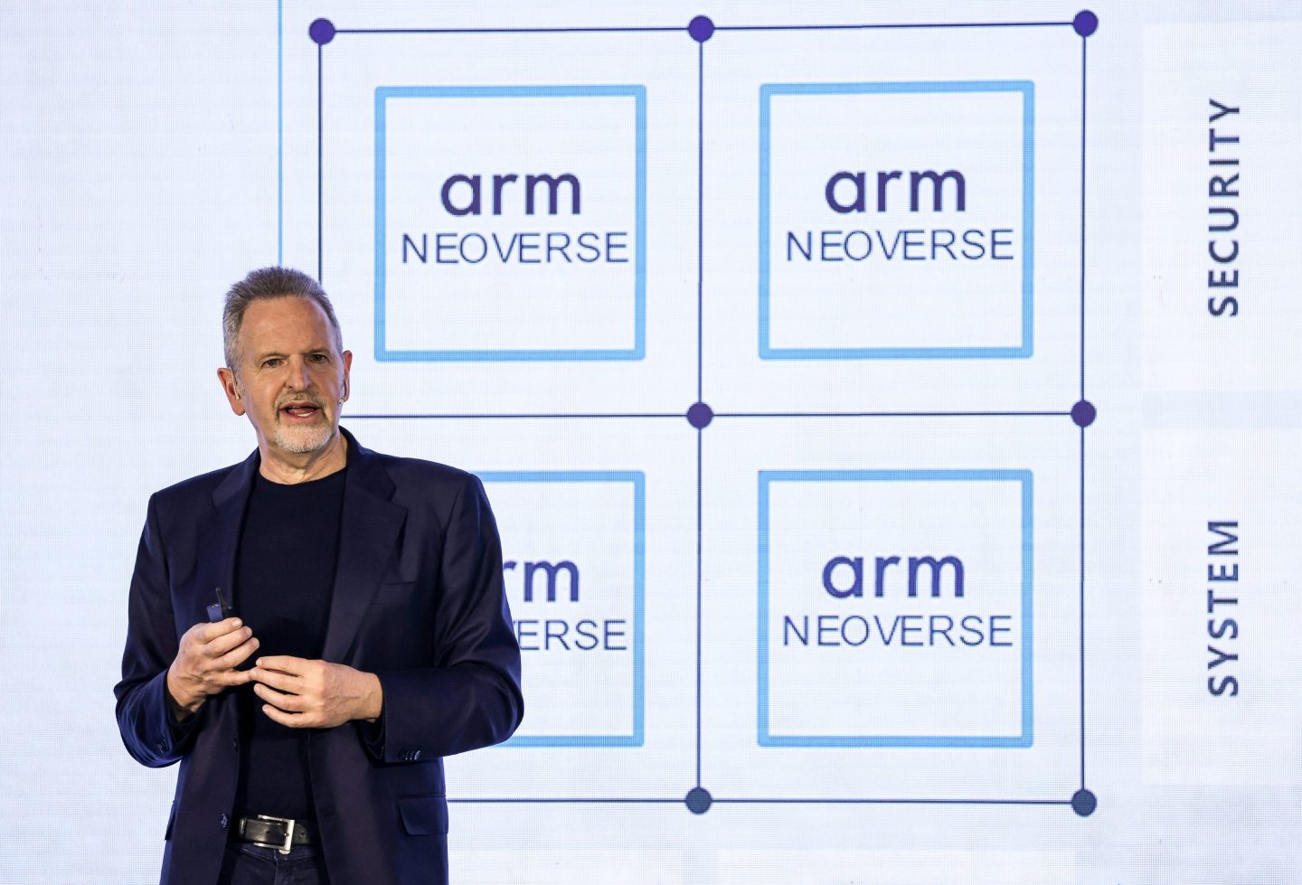 Rene Haas, chief executive officer of Arm Ltd. giving presentation.