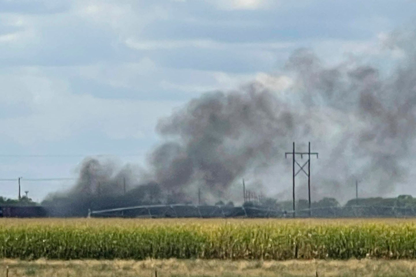 Smoke rises after an explosion at Union Pacific's Bailey Yard in North Platte, Neb., on Sept. 14, 2023.