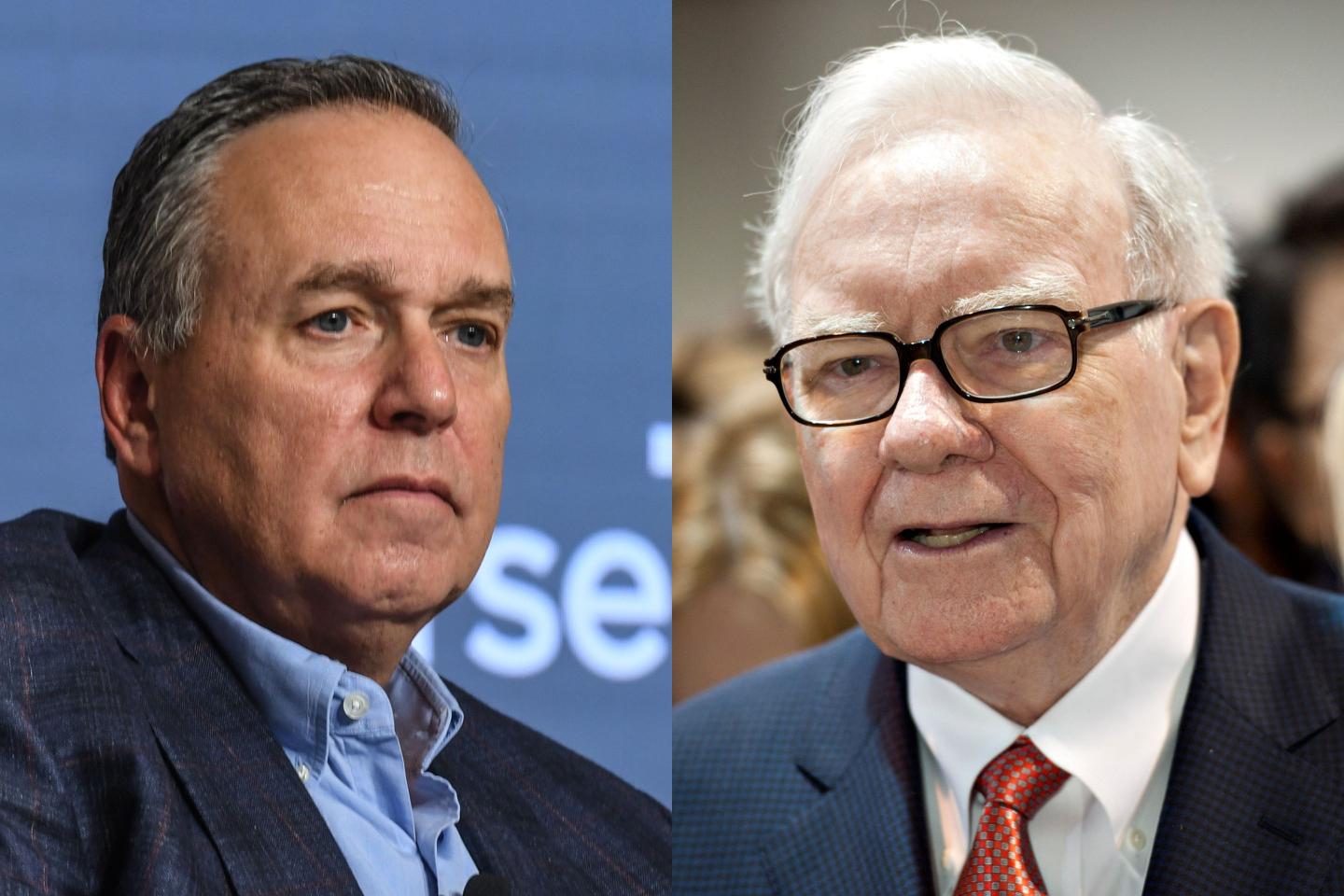 Left: Steve Squeri, Amex CEO, received some well-timed advice from Warren Buffett (right) at the onset of the pandemic.