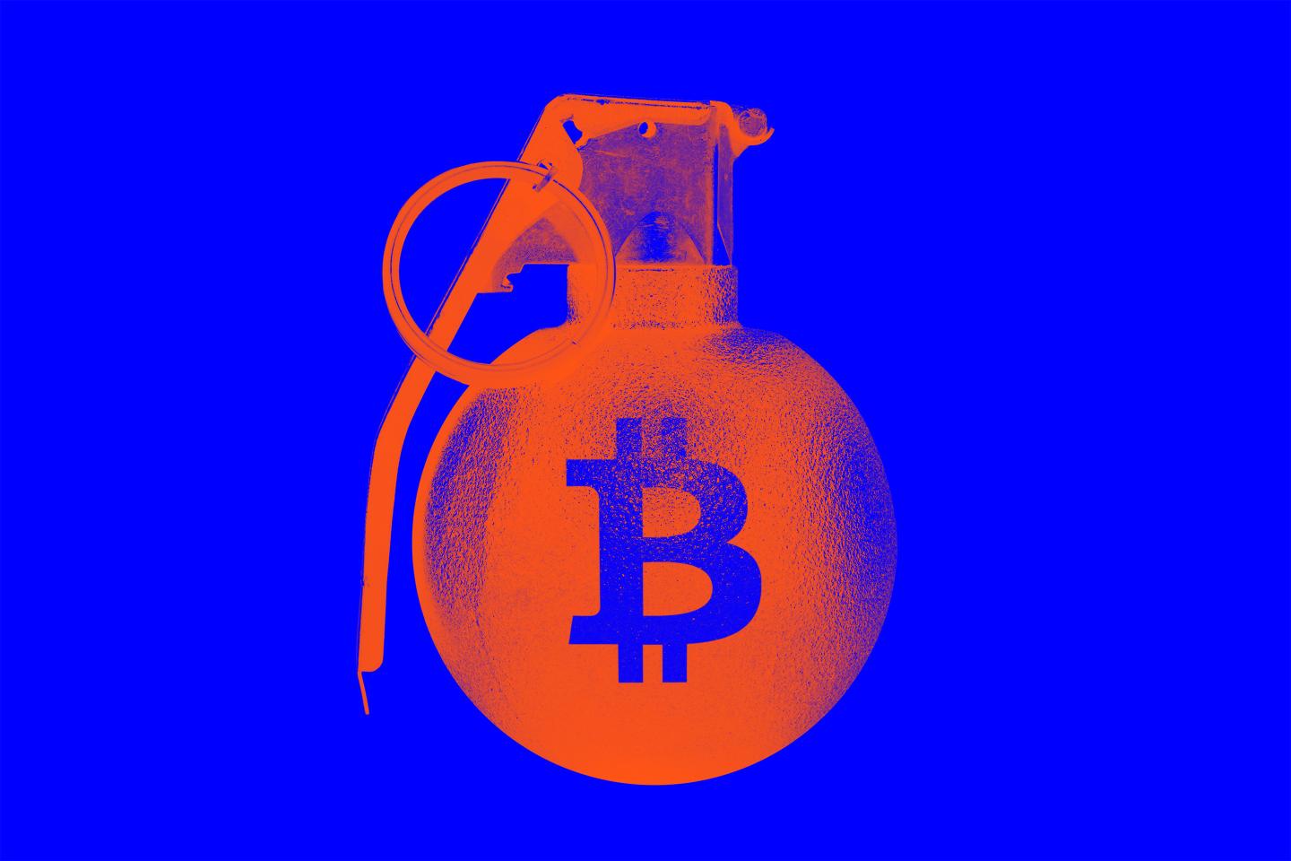 illustration of a grenade with a Bitcoin logo