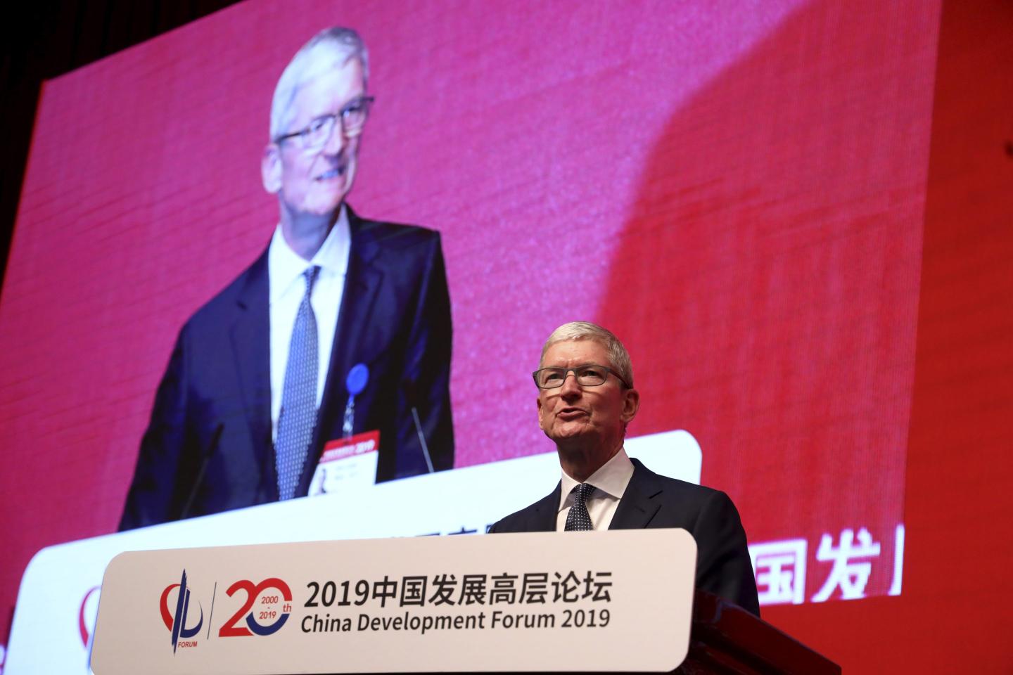 Apple CEO Tim Cook speaks at the 2019 China Development Forum.