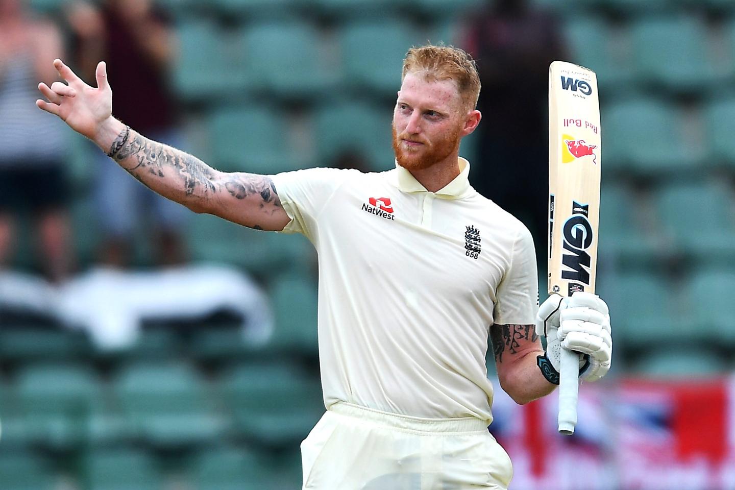 Ben Stokes of England celebrates scoring 100 runs during day 2 of the 3rd Test match between South Africa and England at St Georges Park on January 17, 2020 in Port Elizabeth, South Africa.