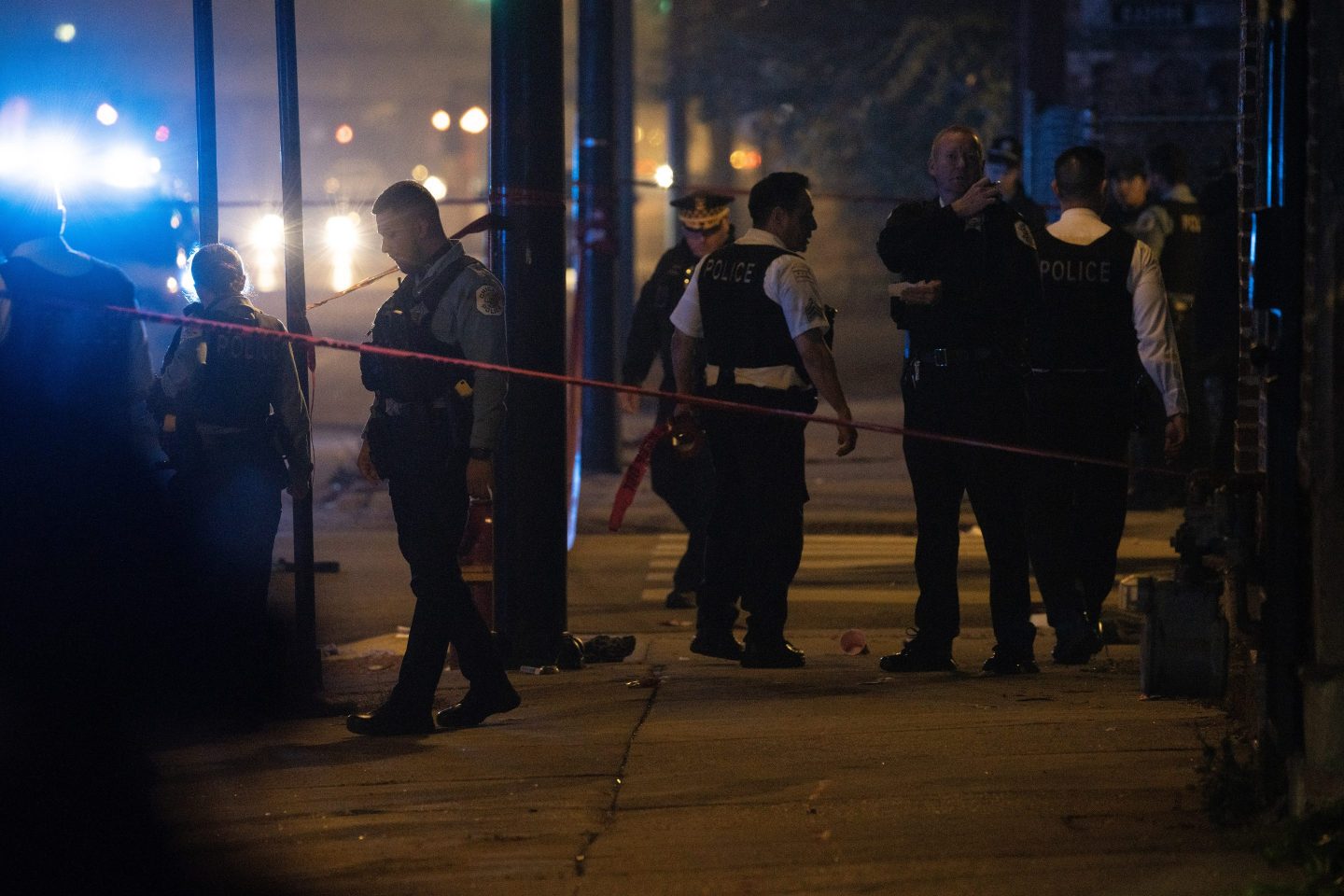Chicago police work at the scene of a mass shooting last year.