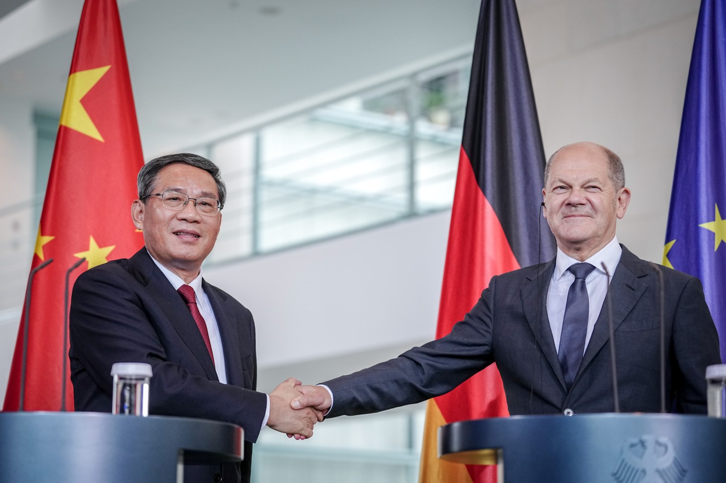 German Chancellor Olaf Scholz and Li Qiang, Premier of China, in Berlin on June 20.