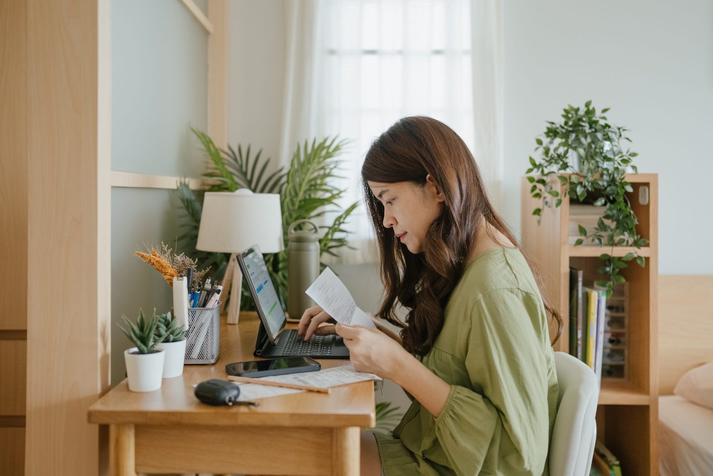 woman sitting at desk