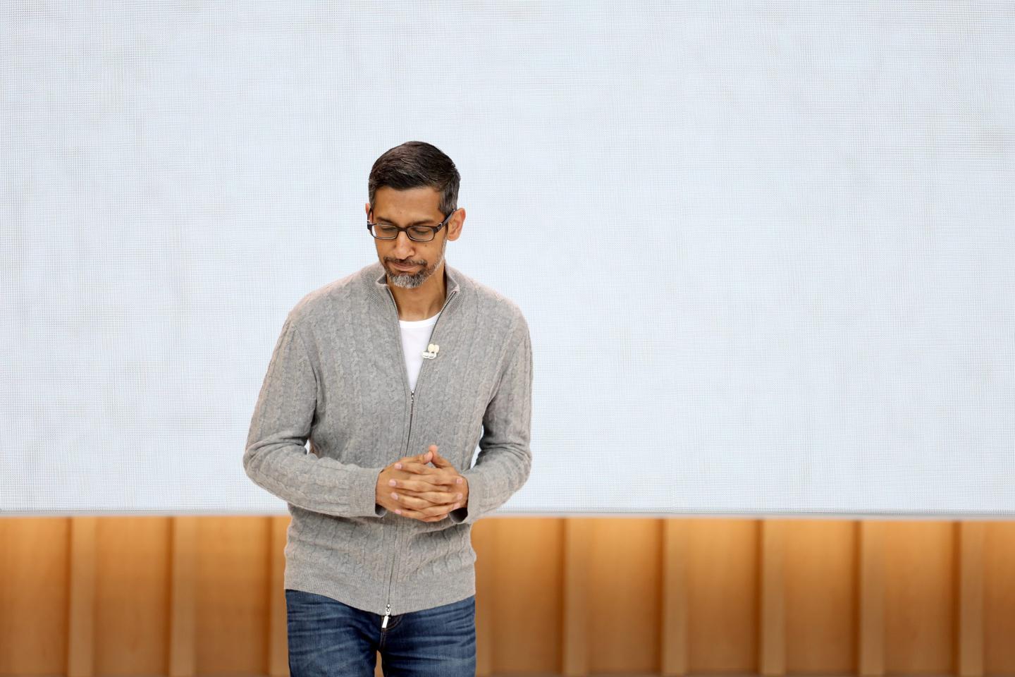 Alphabet CEO Sundar Pichai delivers the keynote address at the Google I/O developers conference at Shoreline Amphitheatre on May 10, 2023 in Mountain View, California.