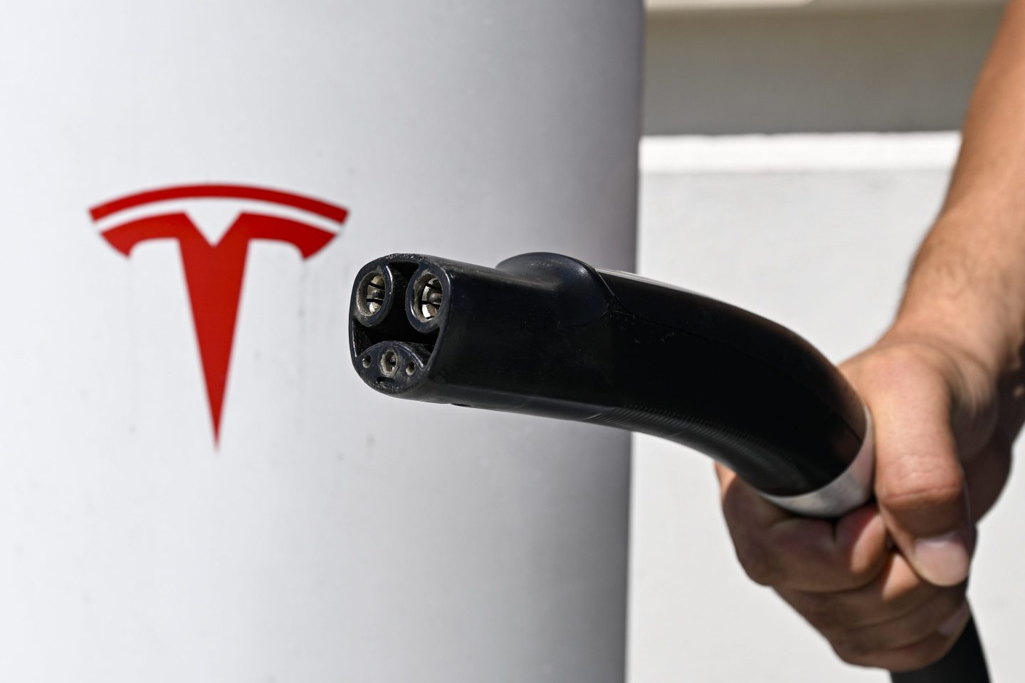 A Tesla charging station in Virginia on August 16.