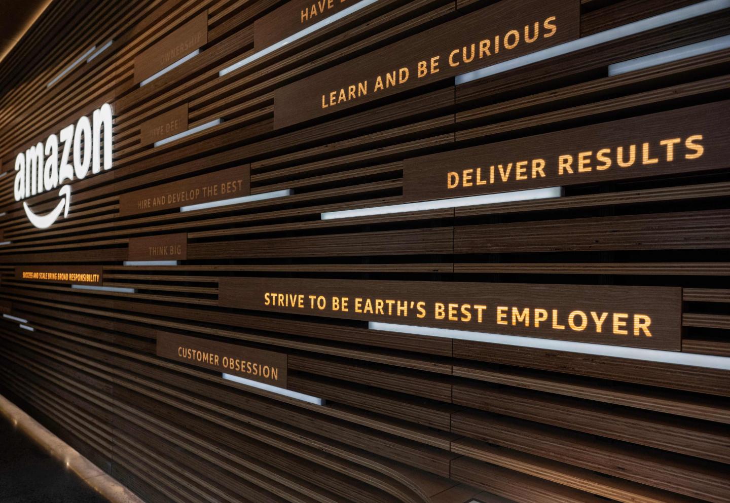 Amazon logo on a wall
