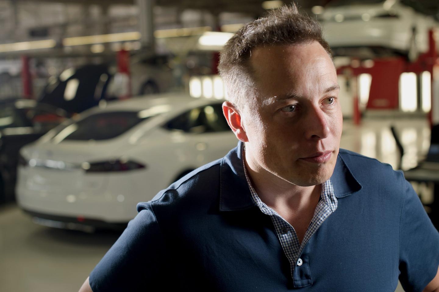 Elon Musk at a Tesla factory