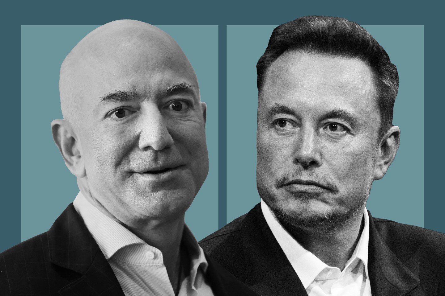 Photos of Jeff Bezos (left) and Elon Musk