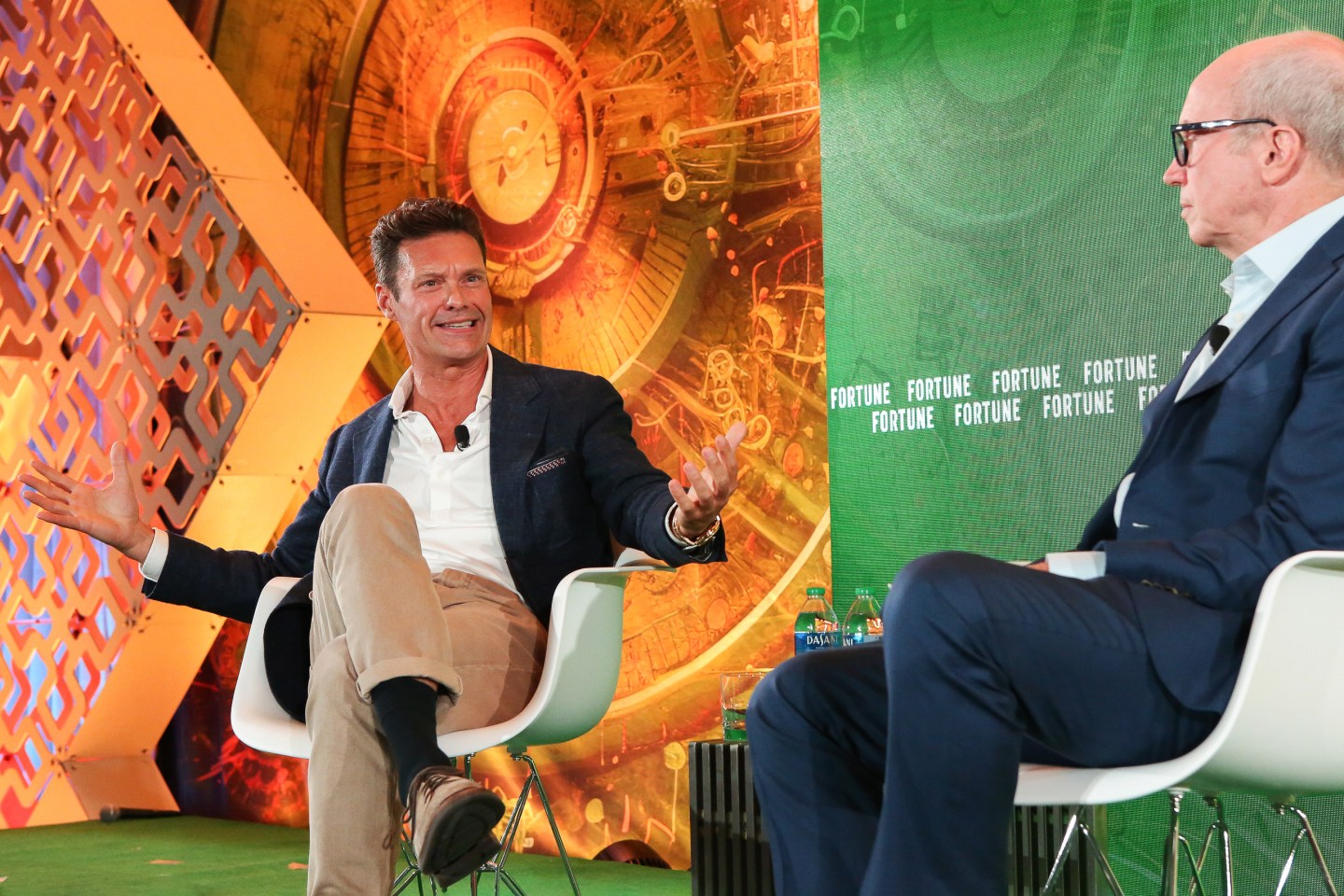Ryan Seacrest speaks with Fortune CEO Alan Murray at Fortune Impact on September 12, 2023 in Atlanta, Georgia.