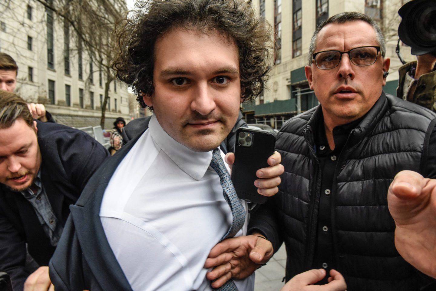 Sam Bankman-Fried is seen leaving a New York court on Feb. 16, 2023.