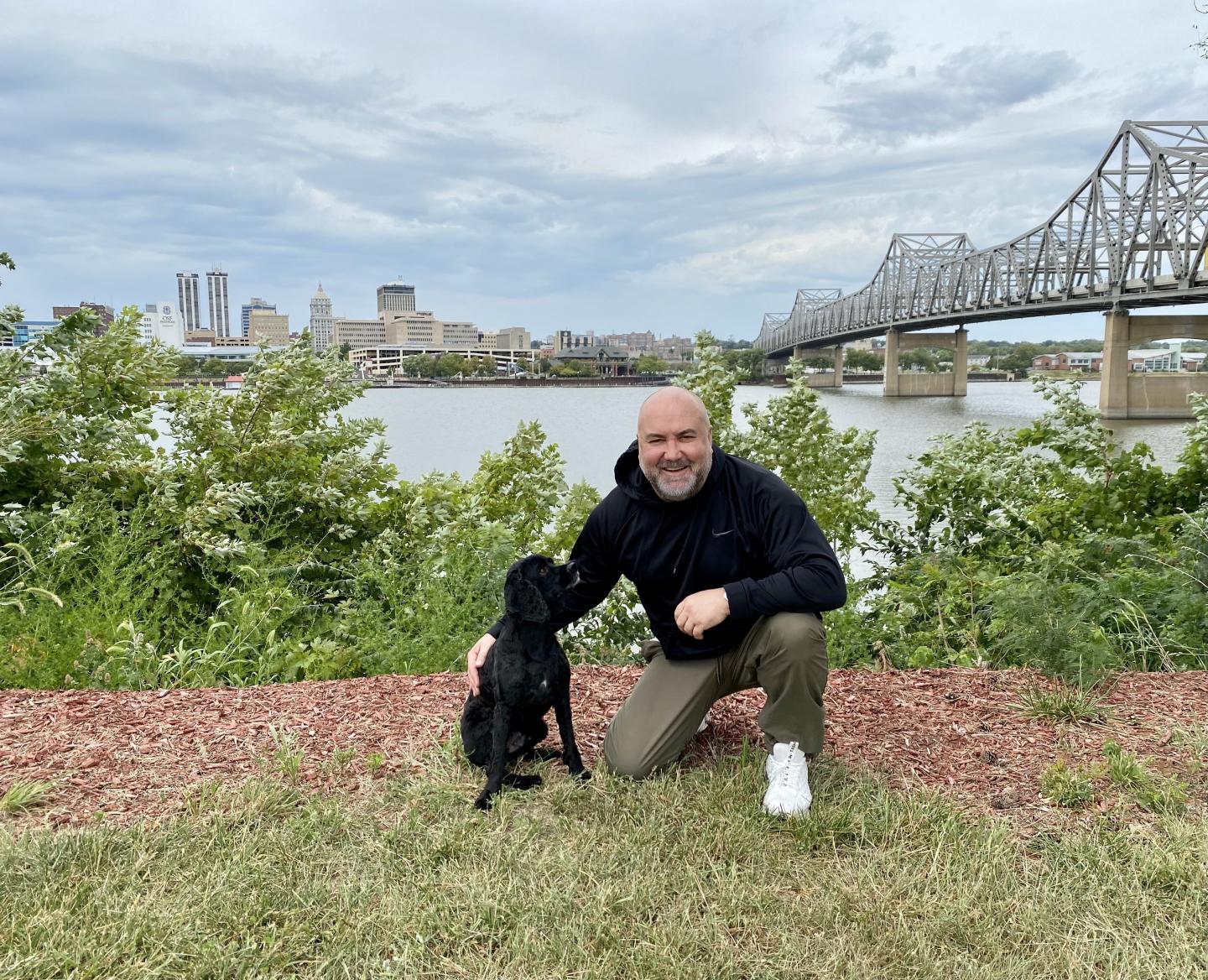 Joseph Worthey with his dog, Bullet.