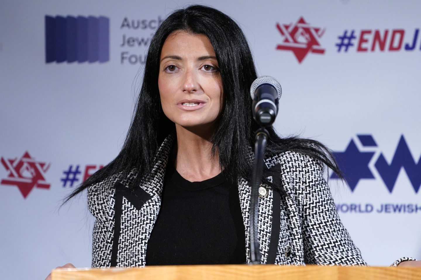 New York City Council member Inna Vernikov speaks during the #EndJewHatred Day event at the Center for Jewish History on October 24, 2022 in New York City.