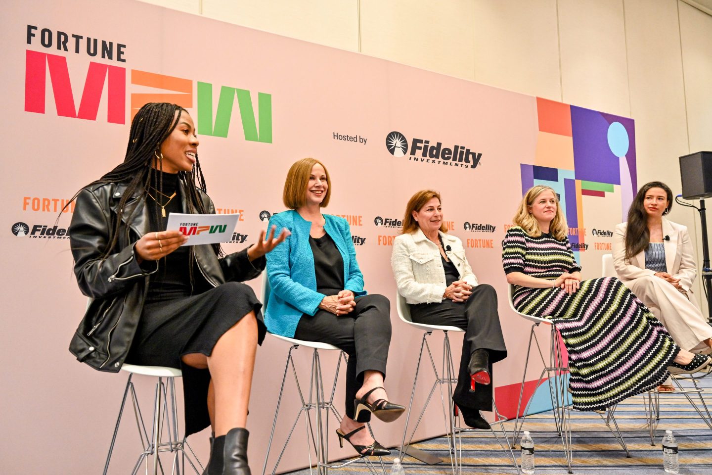 Five women at a panel discussion at Coins2Day's Most Powerful Women 2023