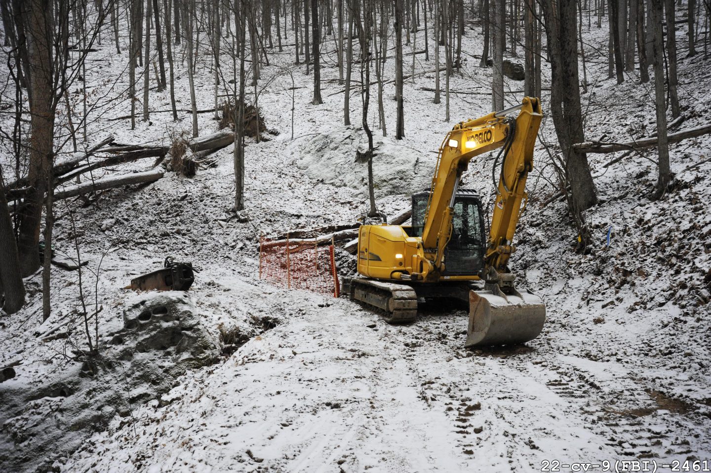 This 2018 photo released by Federal Bureau of Investigation shows the FBI's 2018 dig for Civil War-era gold at a remote site in Dents Run, Penn., after sophisticated testing suggested tons of gold might be buried there.