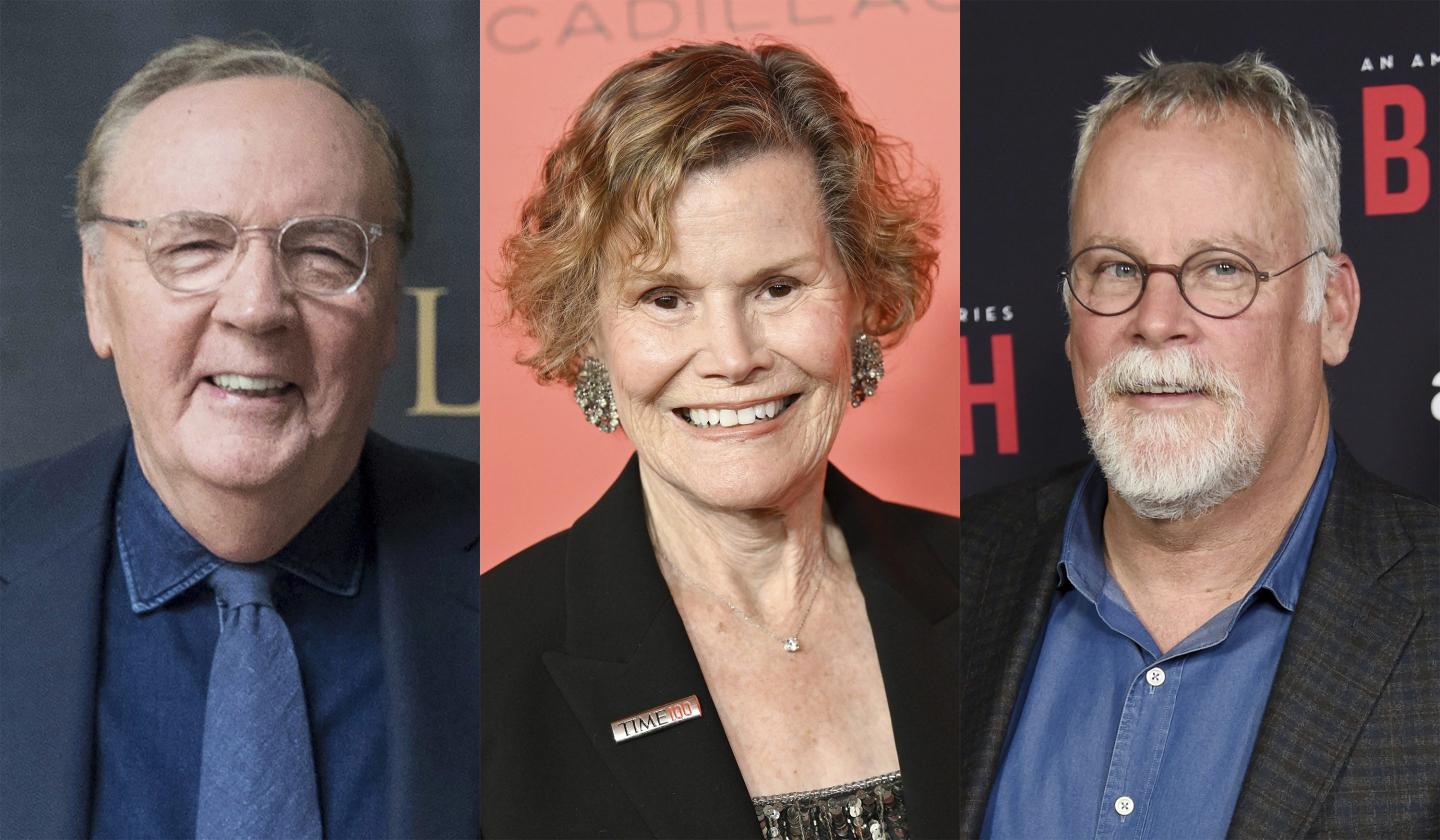 James Patterson, left, Judy Blume, center, and and Michael Connelly