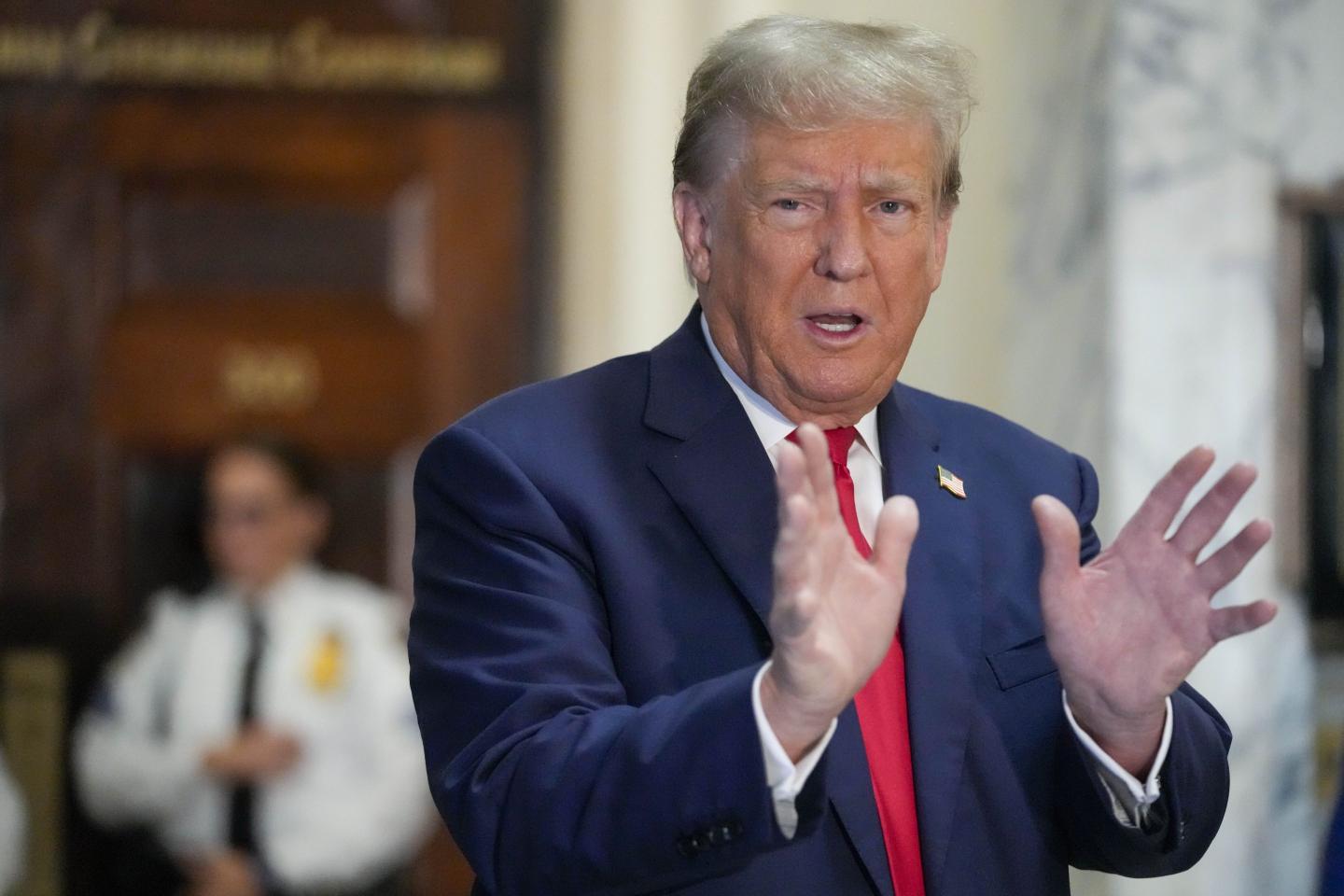 Donald Trump speaking to the media