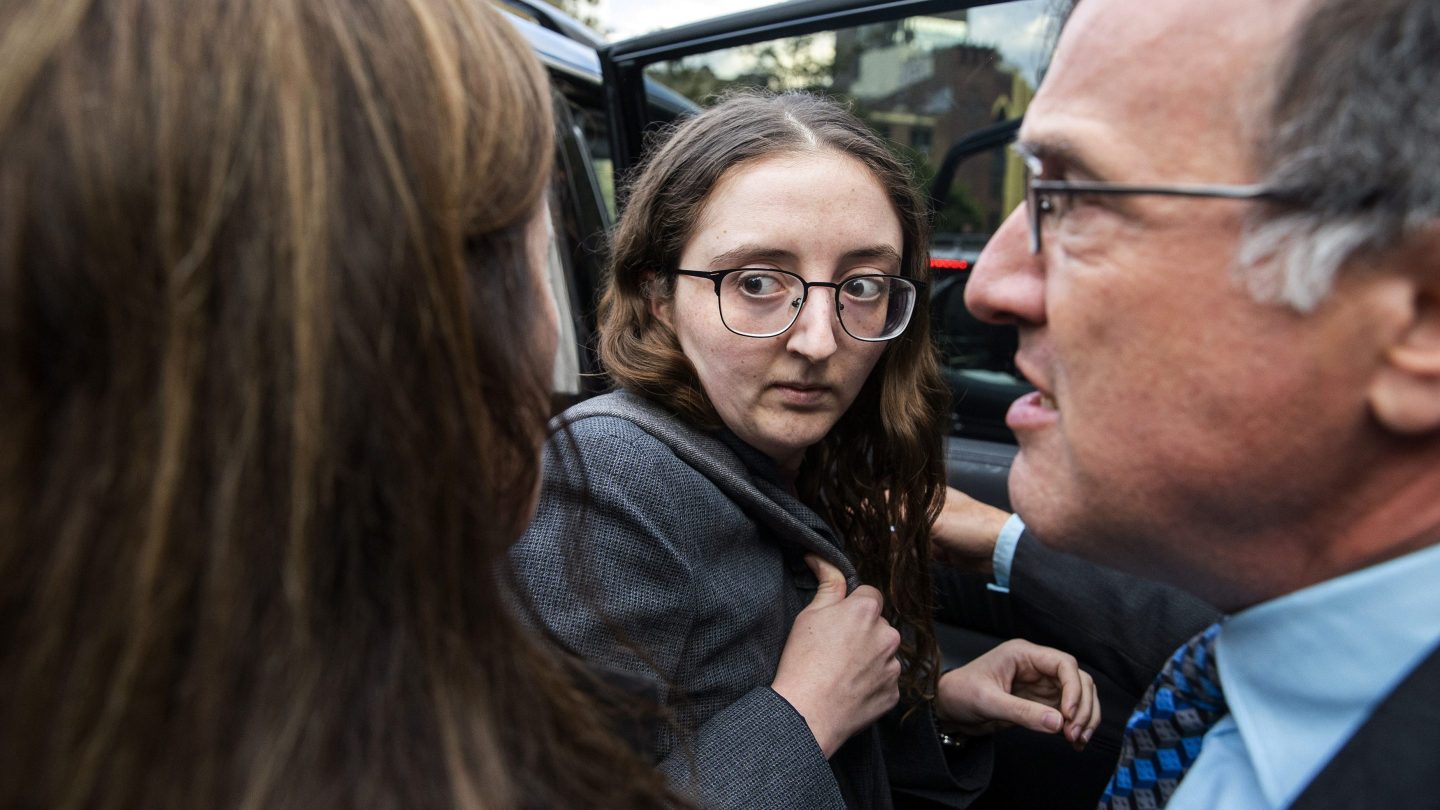 Caroline Ellison, former CEO of Alameda Research founded by Sam Bankman-Fried, exits Manhattan federal court after testifying, on Oct. 10, 2023, in New York.