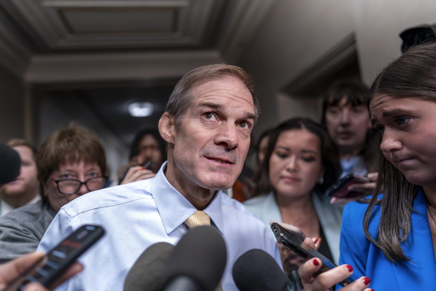House Judiciary Committee chair Jim Jordan, a staunch ally of former President Donald Trump, talks with reporters on Friday, Oct. 13, 2023.