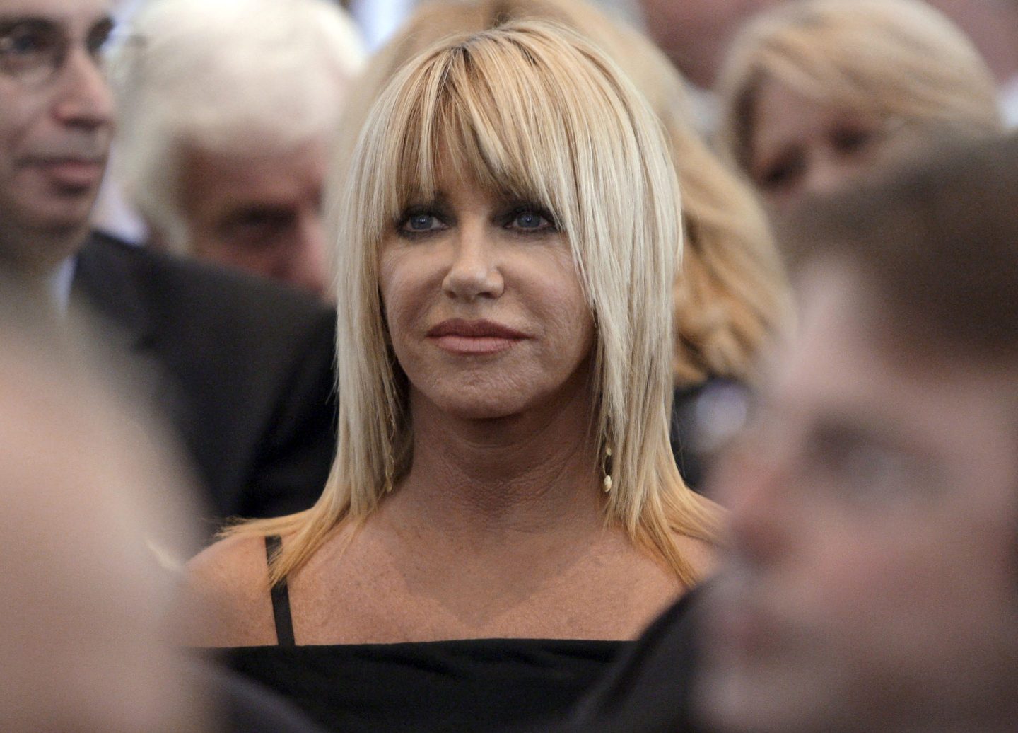 Suzanne Somers is seen during the funeral services for Merv Griffin at the Church of the Good Shepherd in Beverly Hills, Calif., Aug. 17, 2007.