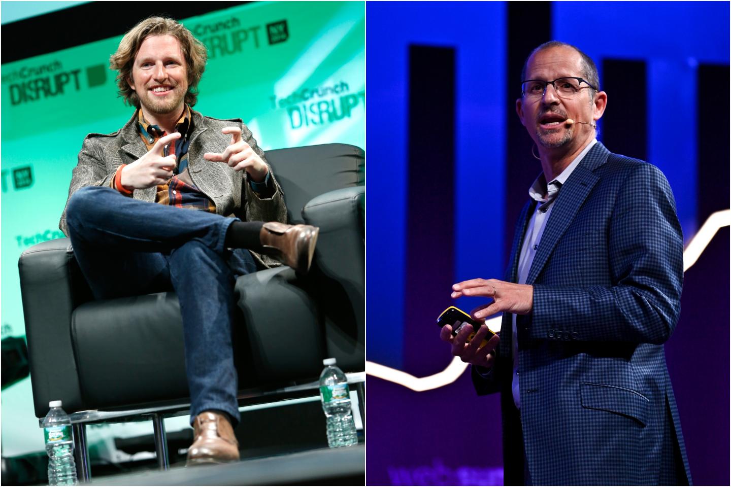 Matt Mullenweg (left) and Jaff Maggioncalda speaking at separate summits.