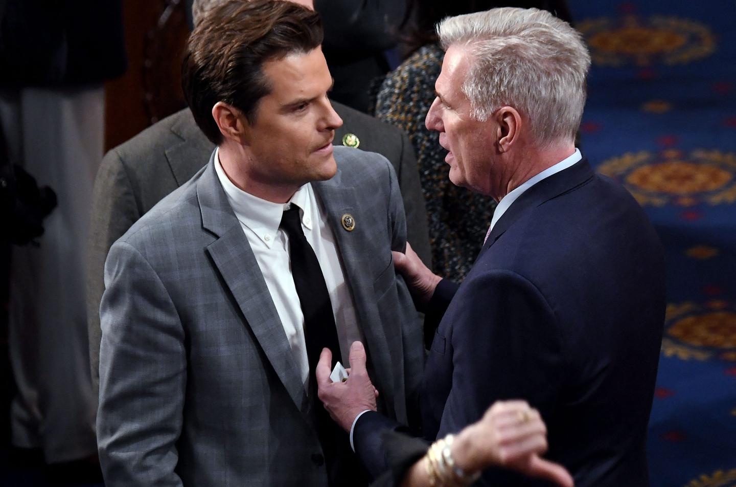 House Republicans Matt Gaetz on the left and Kevin McCarthy.