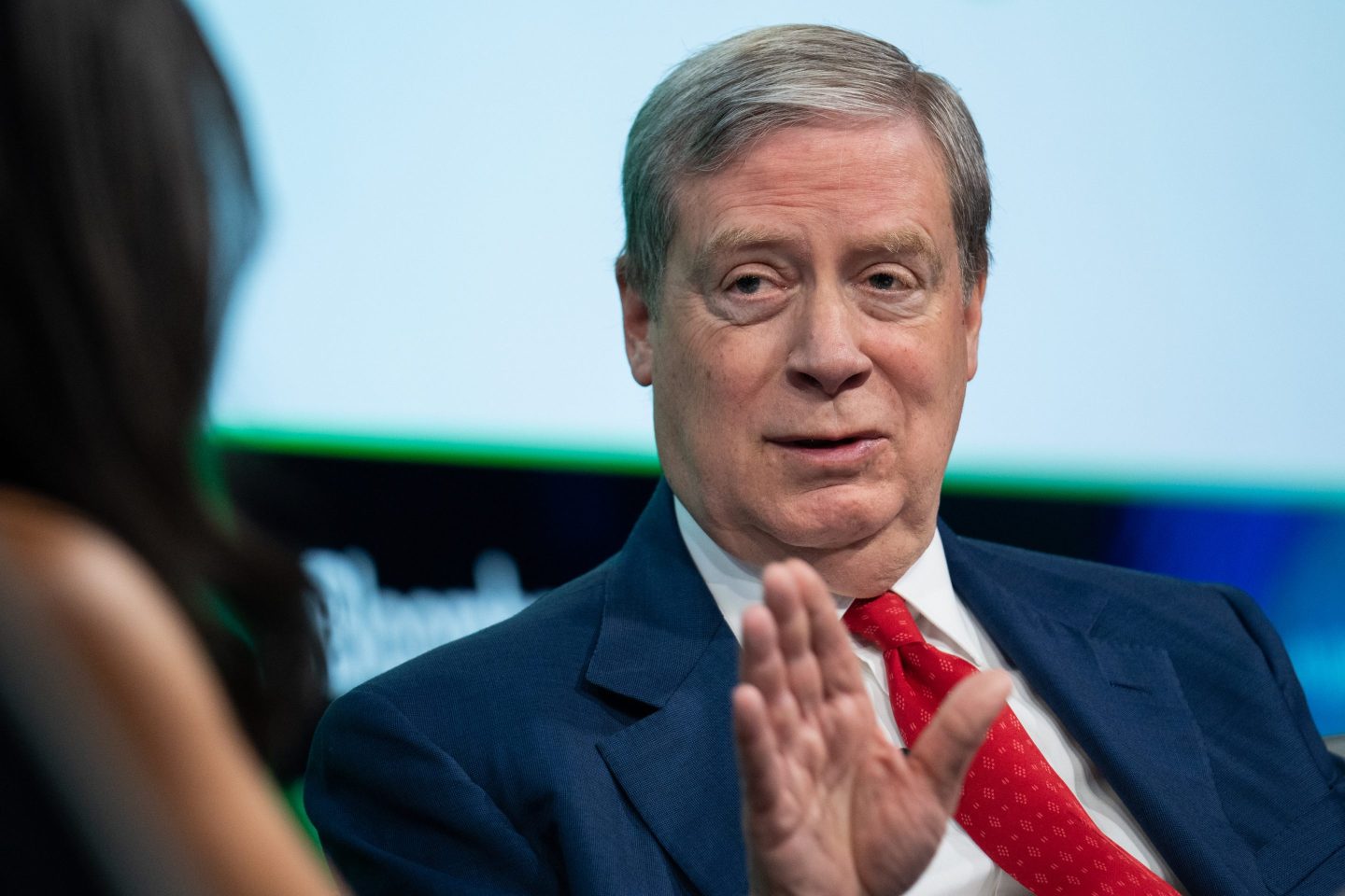 Stanley Druckenmiller pictured in conversation at the 2023 Bloomberg Invest event.