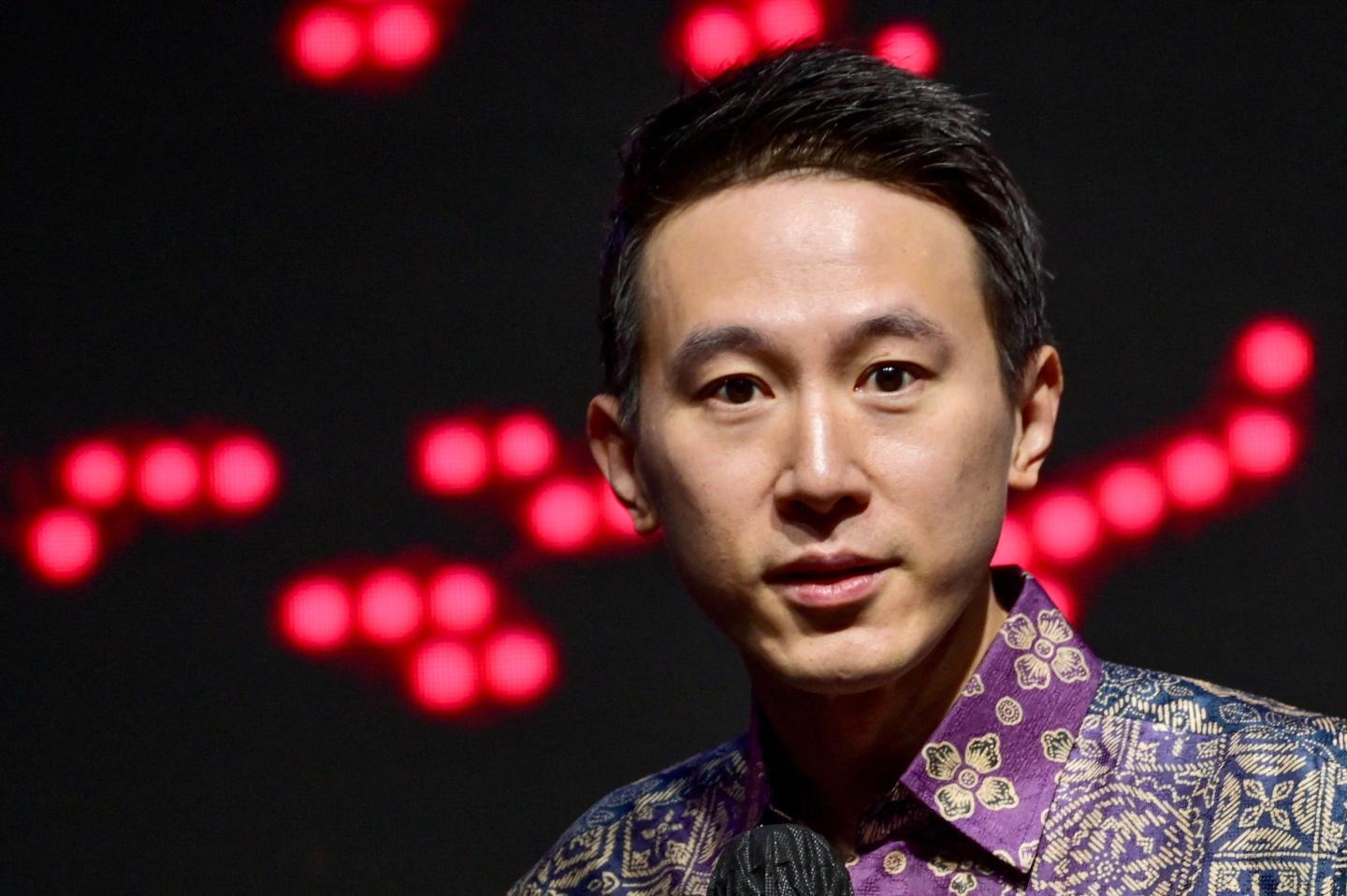 TikTok CEO Shou Zi Chew speaking at the TikTok Southeast Asia Impact Forum 2023 in Jakarta.